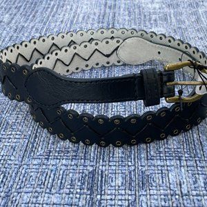 Lodis Women Waistband Lazer Cut Black Manmade Upper Over Genuine Leather Size M